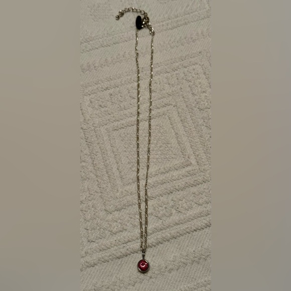 Necklace - 18-20” silver tone chain w/new 1/4” pink crystal pendant - BOGO - Picture 2 of 7